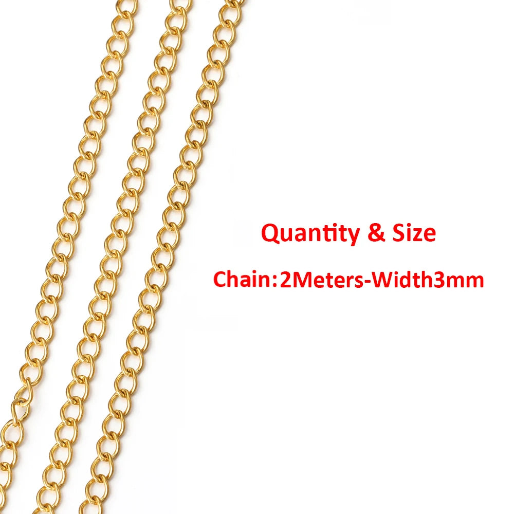 2Meters/1Meter Stainless Steel Chain High Quality Gold Color Chains for Bracelet Necklace Jewelry Making DIY Findings Wholesale