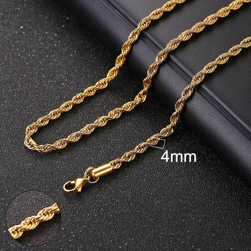 Vnox 3D Vertical Bar Necklaces for Men, Layering Stainless Steel Geometric Pendant, Layered Wheat Rope Cuban Chain, Boy Collar