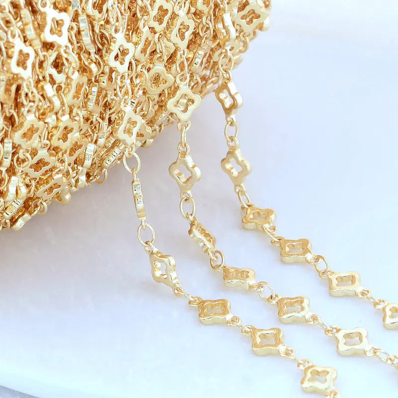 14K Gold Color Plated Brass Round Star Link Chains Necklace Chains High Quality Jewelry Accessories