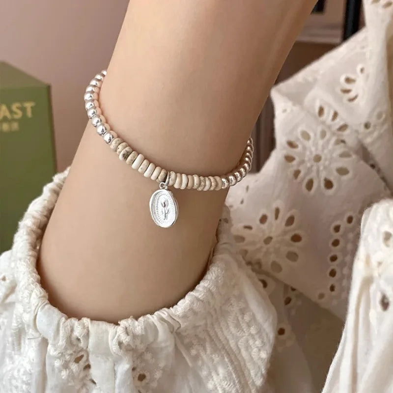 VENTFILLE 925 Sterling Silver Pearls Bamboo Knots Bracelet for Women Girl Simple Korean Jewelry Birthday Gift Dropshipping