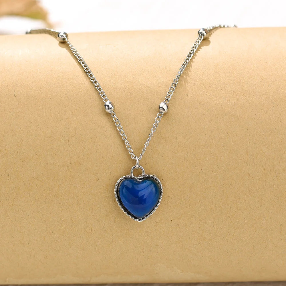 Thermochromic Mood Monitor Heart Pendant Necklace Color Change As Emperature Women Girls Clavicle Chain Necklaces Lover Jewelry