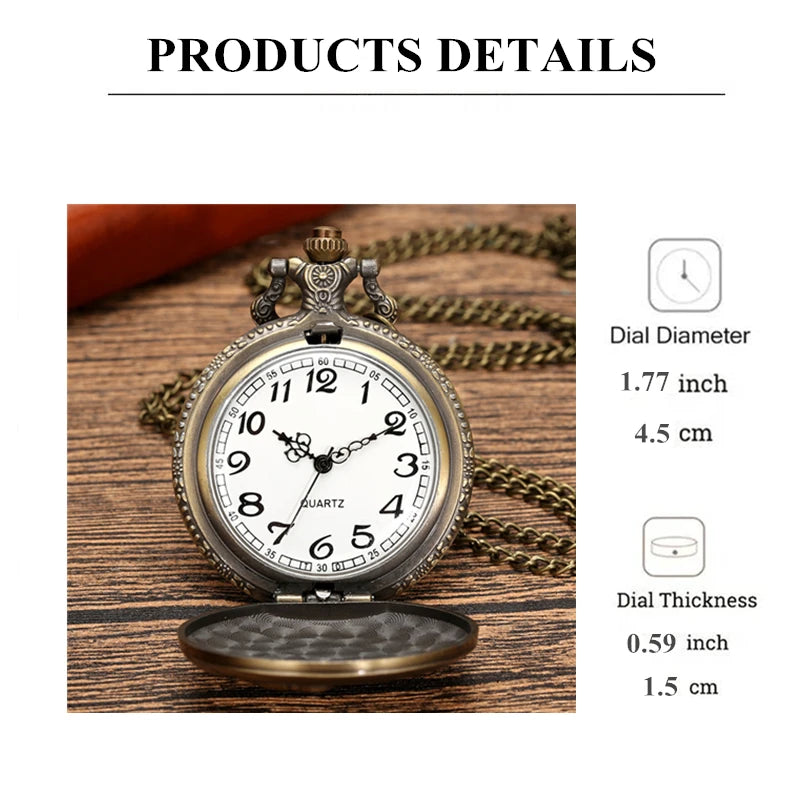 Classic Retro Steampunk Train Quartz Pocket Watch with Necklace Chain Pendant Gift for Male Men Vintage Clock