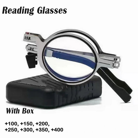 2024 NEW Portable Metal Round Folding Reading Glasses Men Women Anti Blue Light Eyewear Presbyopia Eyeglasses Frame Diopter