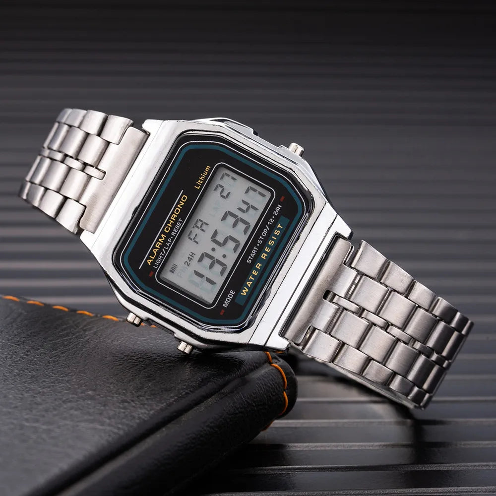 Luxury LED Digital Watches for Men Stainless Steel Gold Sliver Electronic Watch Fashion Business Mens Watch relogios masculino