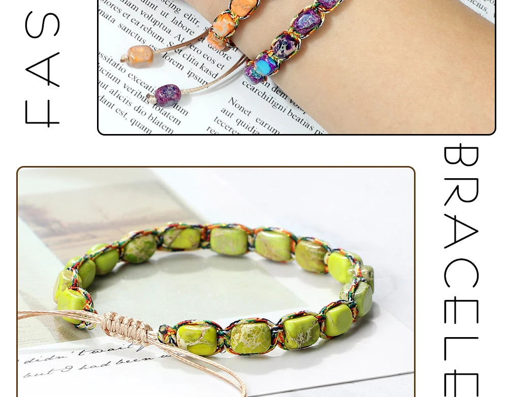 Bohemian Imperial Stone Beaded Bracelet Handmade  Braided String Bangles Friendship Jewelry Gift Vintage Design Strand Bracelets