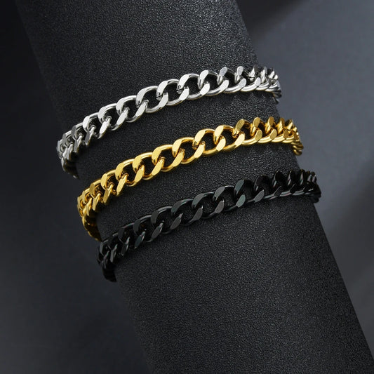 3/5/7mm Stainless Steel Cuban Link Chain Wristband Classic Punk Heavy Male Jewelry Simple Fashion Couple Bracelet for Men Women