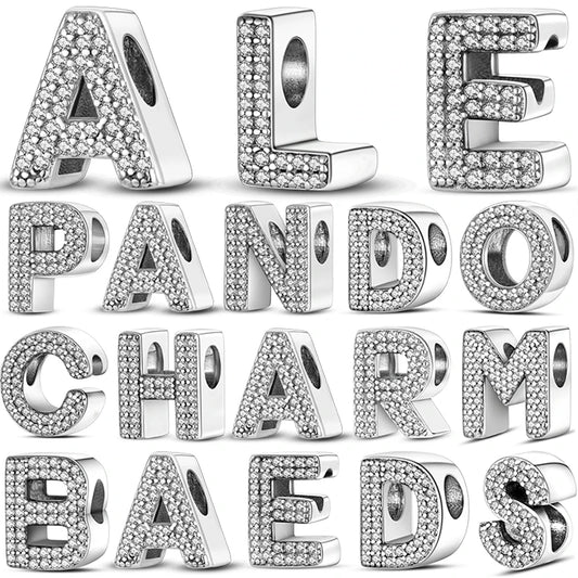 For Original Bracelets Plata De Ley 925 Classic Retro 26 Alphabet Letters Charms Beads For Women Bracelet Fine DIY Birthday Gift