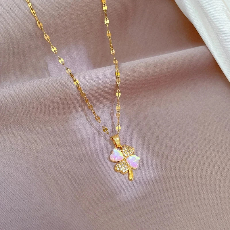 OIMG Stainless Steel Multiple Styles New Design Heart Flower Zircon Pendant Necklace for Women Girls Elegant Luxury Jewelry