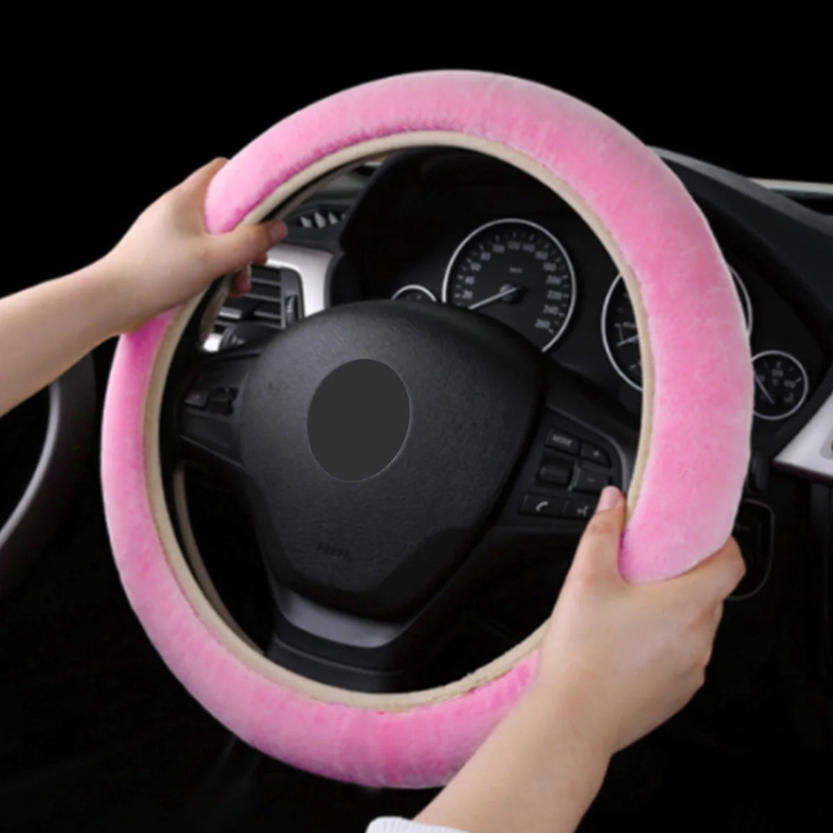 Car Steering Wheel Cover Gearshift Handbrake Cover Protector Decoration Warm Super Thick Plush Collar Soft Black Pink Women Man