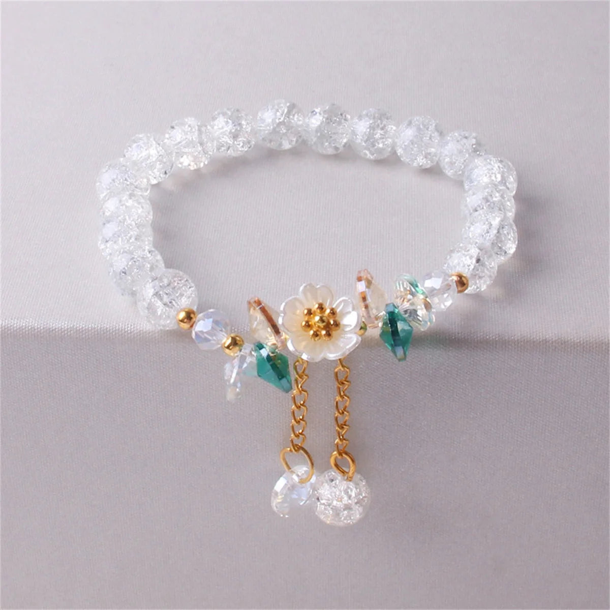 Elegant Fashion Flower Crystal Beaded Bracelets For Women Charm Shell Daisy Floral Beads Tassel Elastic Bracelet Jewelry Gifts