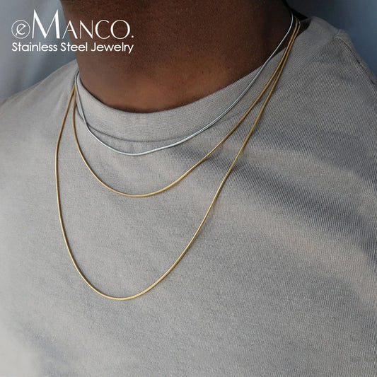 eManco Snake Chain Choker Stainless Steel Necklace Minimalist Collar For Women Man Jewelry Wedding Party Gift