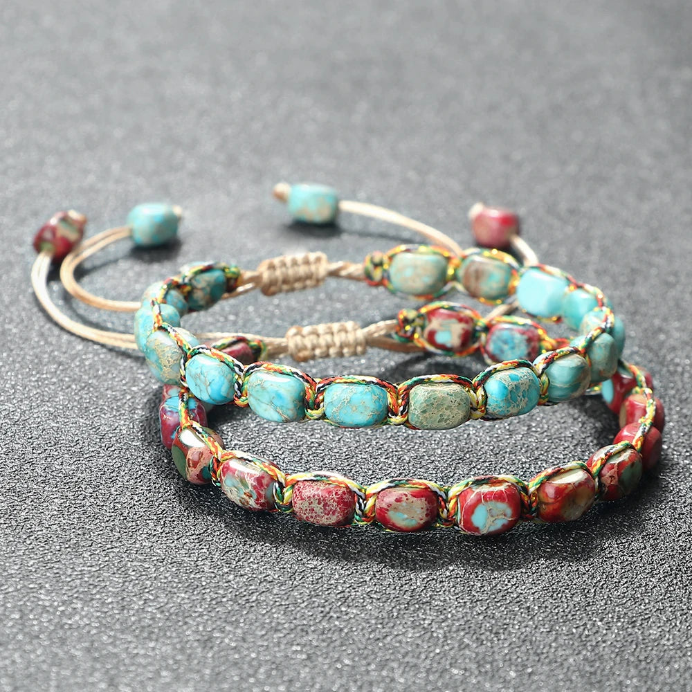 Bohemian Imperial Stone Beaded Bracelet Handmade  Braided String Bangles Friendship Jewelry Gift Vintage Design Strand Bracelets