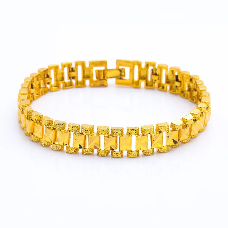 Gold Plated 8mm Width Tank Chain Bracelet & Bangles for Men Women Wristband Vintage Jewelry Accessories Wholesale Gifts