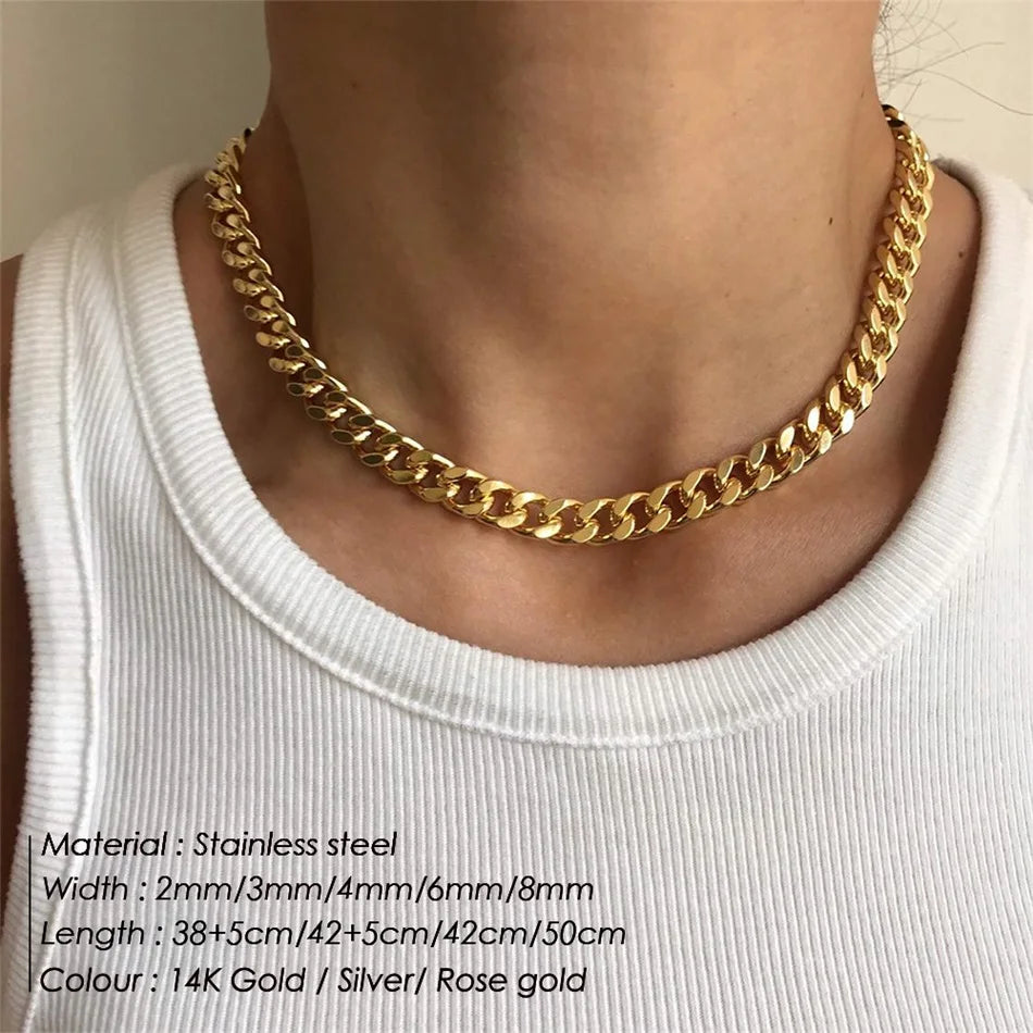 SUNIBI Stainless Steel Necklaces for Women Gold Color Basic Punk Link Chain Necklace Solid Metal Jewelry Wholesale/dropshipping