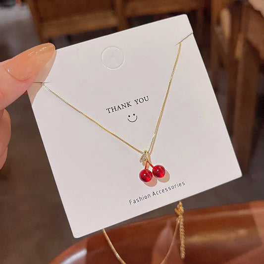 Fashion Korean Wine Red Cherry Pendant Necklace for Women  New Trend Girl Wedding Banquet Jewelry Accessories Collarbone Chain