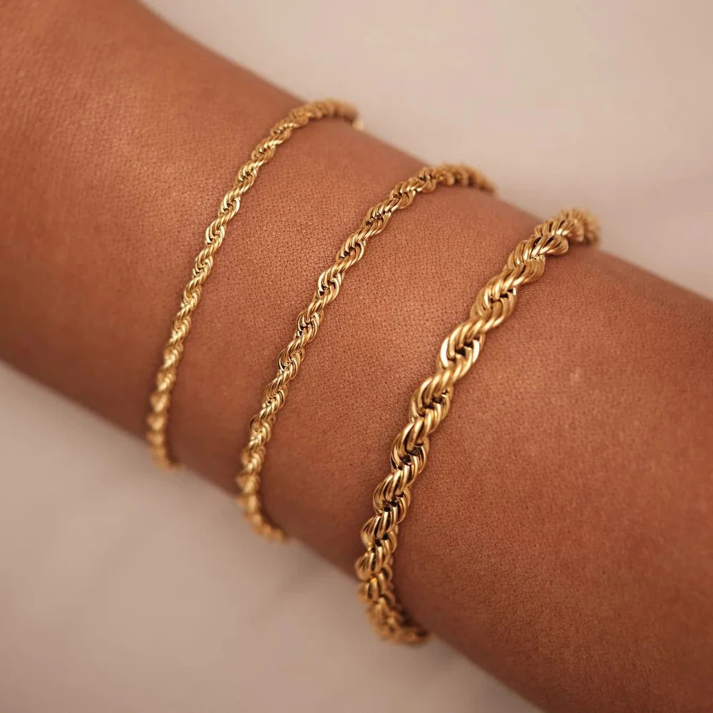 eManco Twisted  Rope Chian Bracelet for Woman Hip Hop Punk 4MM Gold Color Stainless Steel Gold Color Necklace Fashion Jewelry