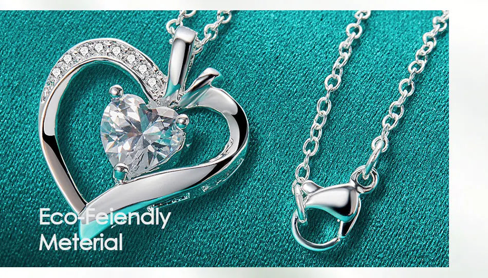 DOTEFFIL 925 Sterling Silver 16-30 Inch Chain AAA Zircon Heart Pendant Necklace For Woman Wedding Engagement Charm Jewelry