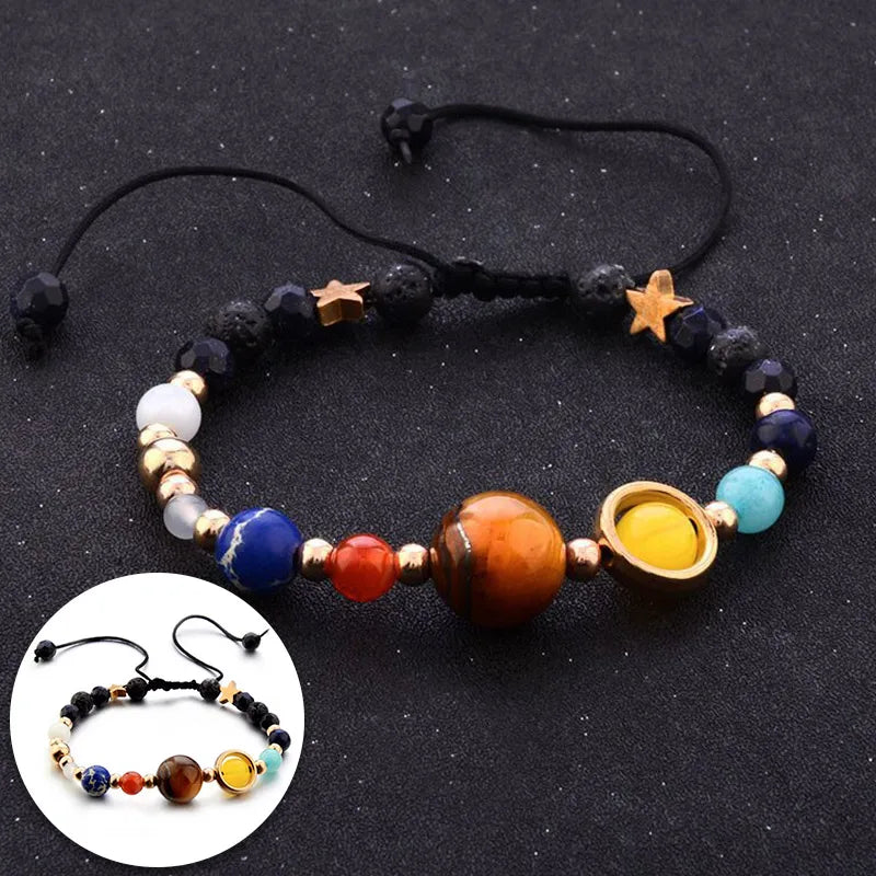 Galaxy Solar System Bracelet Men Universe Nine Planets Natural Stone Stars Earth Moon Bracelets Fashion Couple Jewelry браслет