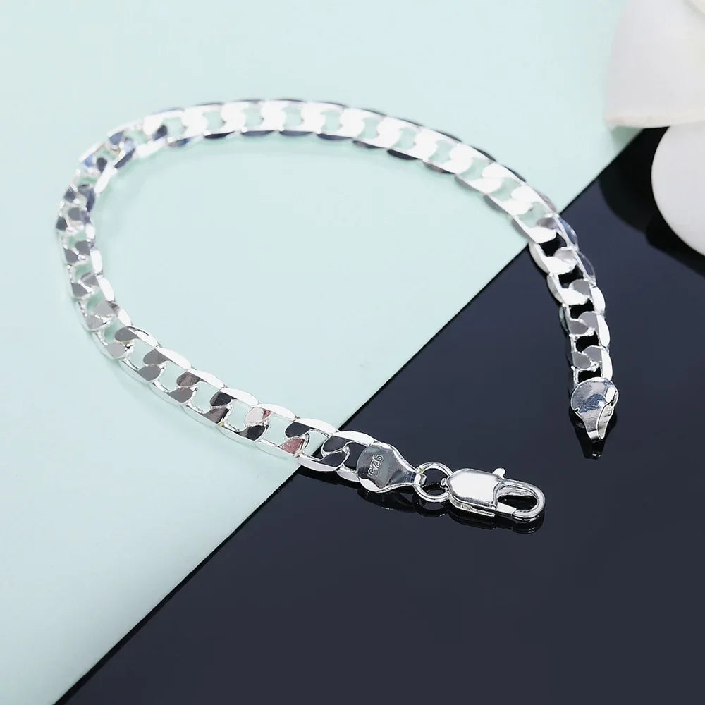 Fine 925 sterling silver Classic 4MM side chain Bracelet for man woman fashion Wedding party gifts temperament jewelry Cute