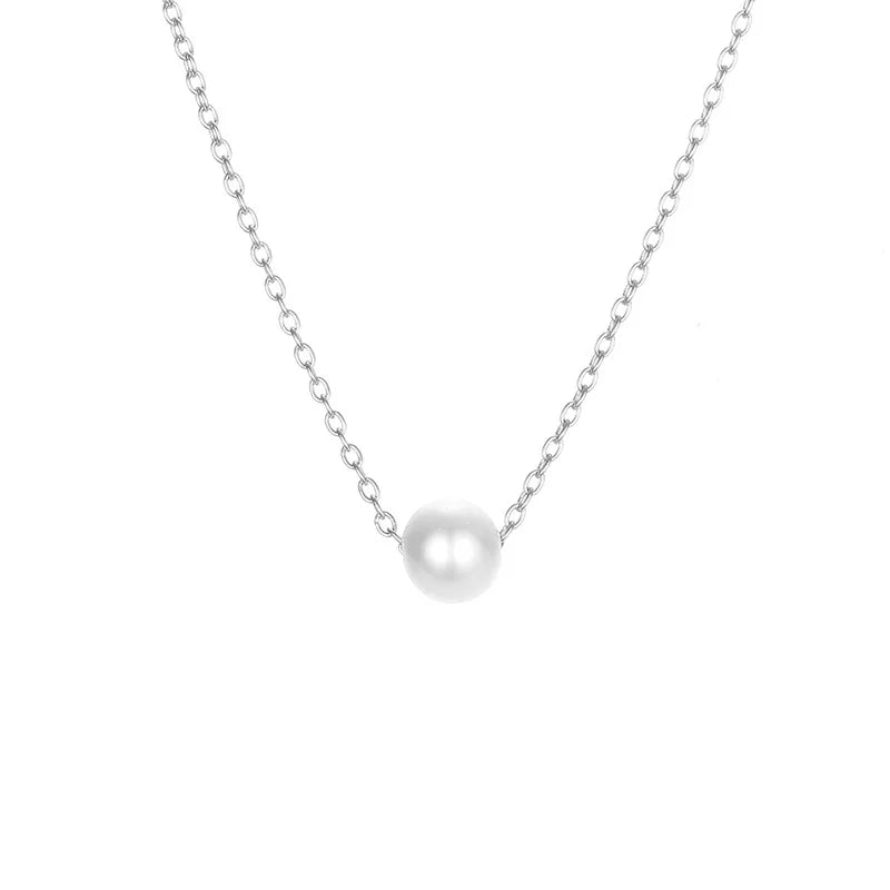 Sexy Minimalism Single Pearl Pendant Necklace for Women Twist Gold Silver Color Clavicle Choker Chain Collar Party Jewelry