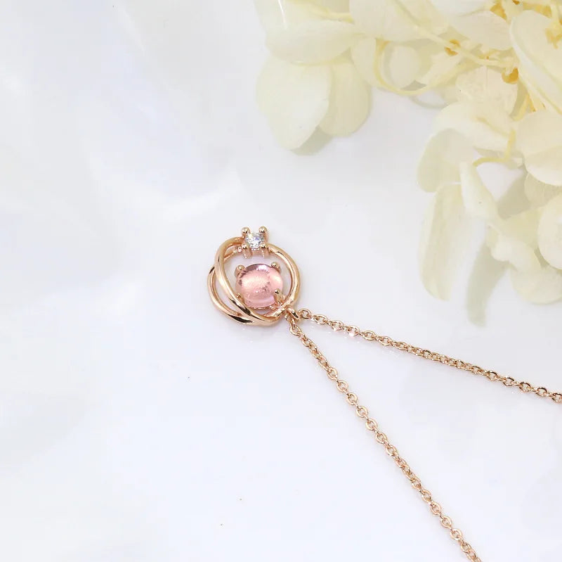 Pink Planet Meteor Shower Key Pendant Necklace Tiny Rose Gold Color Clavicle Chain Collar for Women Friendship Jewelry