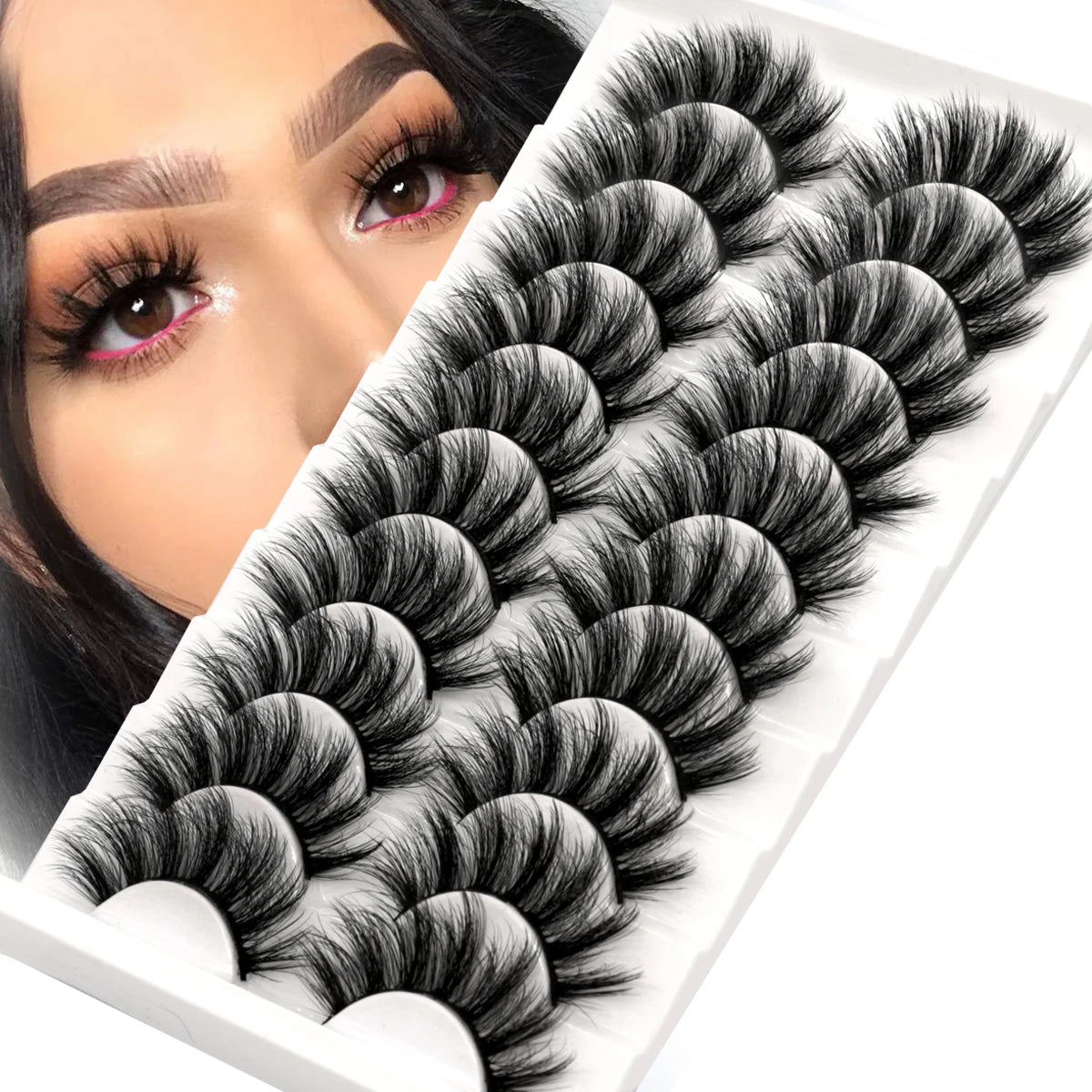 GROINNEYA 3D False Eyelashes 10 Pairs Eyelashes 3D Mink Lashes Faux Mink Fluffy Lash Soft Full Thick Wispy Eyelashes Extension