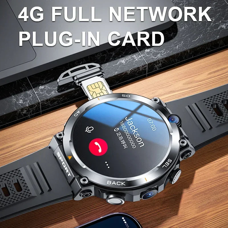 4G SIM Card Smart Watch 2024 Android OS 16G ROM GPS Wifi HD Dual Cameras Video Calls Recording Google Play SmartWatch for Men