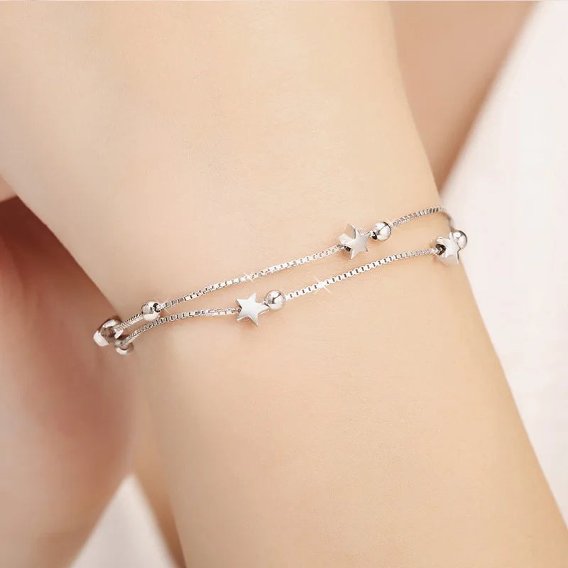 Fine 925 sterling silver Chain stars Bracelets for women Charms fashion designer party Wedding Jewelry Holiday gifts