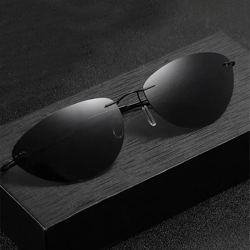 2024 New Ultralight Rimless Titanium Men Driving Sunglasses The Matrix Neo Style Polarized Sunglasses Oculos De Sol