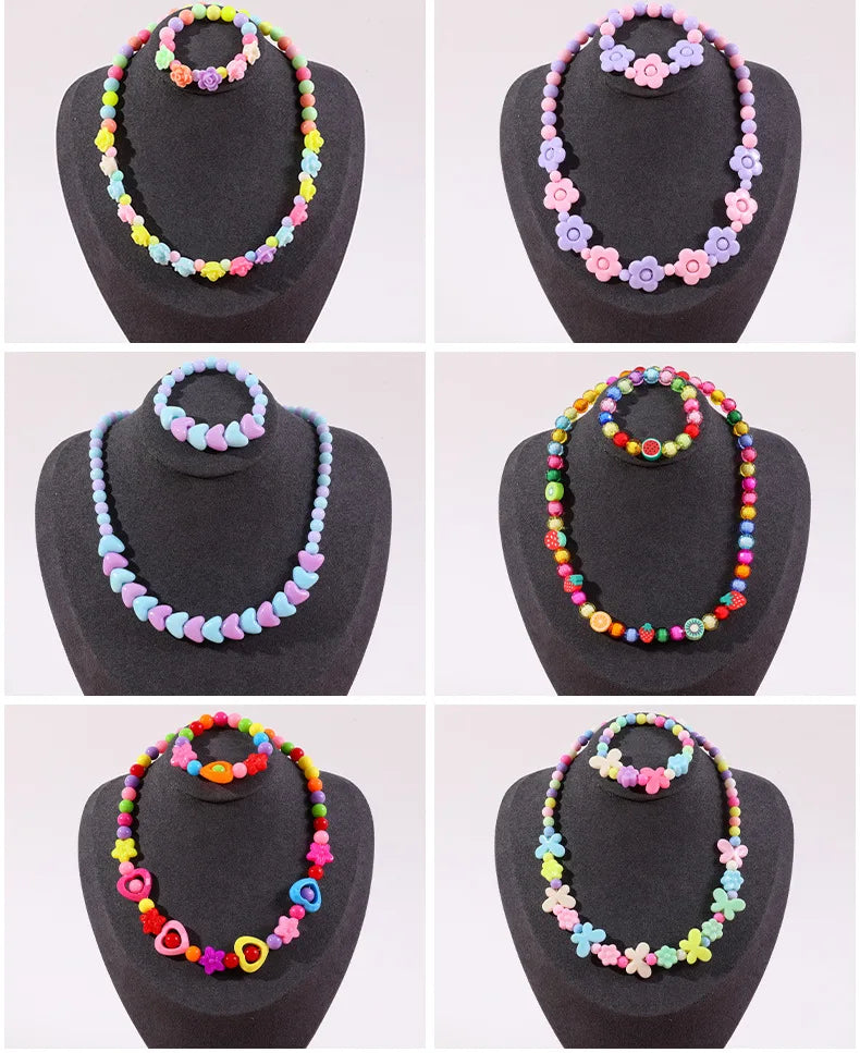 Makersland Children's Beaded Flower Bracelet Colorful Acrylic Flower Necklace Girls Children's Jewelry Sets Wholesale