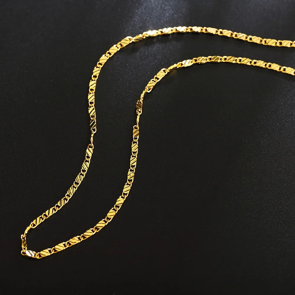 Fashion 18k Gold Necklace 2MM 16/18/20/22/24/26/28/30 Inch Side Chain Necklace For Women Men Jewelry 925 Silver Necklace