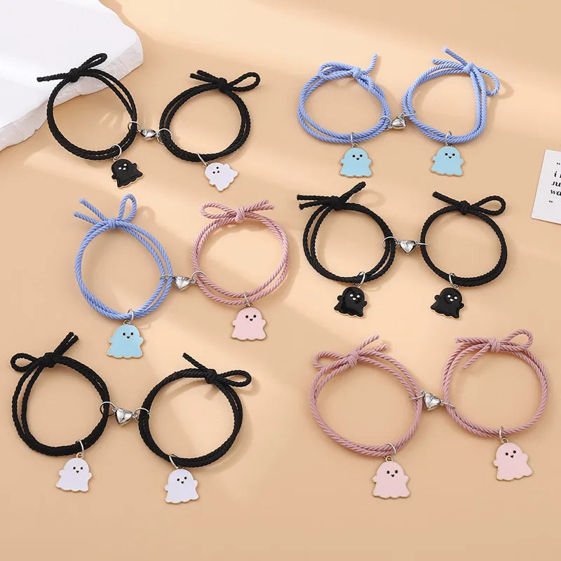 2Pcs Creative Heart Magnetic Matching Couple Bracelets for Women Men Cute Cartoon Ghost Pendant Bracelet BFF Friendship Jewelry