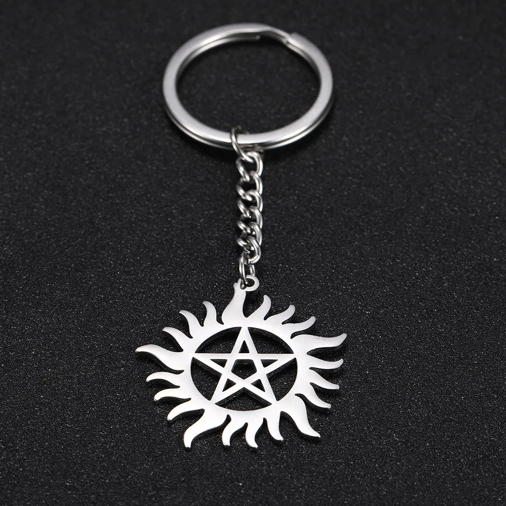 Skyrim Pentacle Charm Bracelets on Hand Women Men Stainless Steel Shining Sun Pentagram Bracelet Supernatural Dean Jewelry Gift