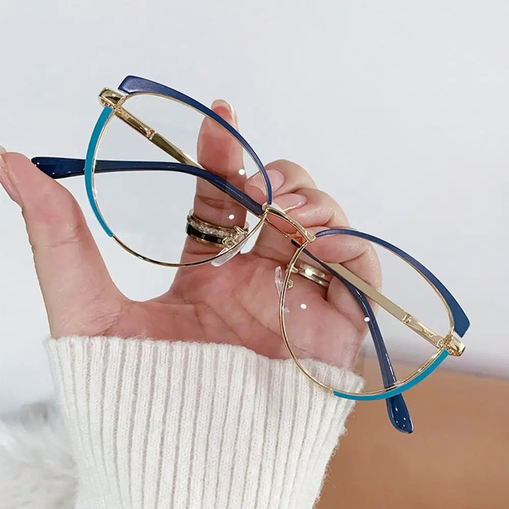 Blue Metal Light Blocking Women Designers Eyeglasses Optical Spectacle Computer Eye Protection Glass Fashion Eyewear