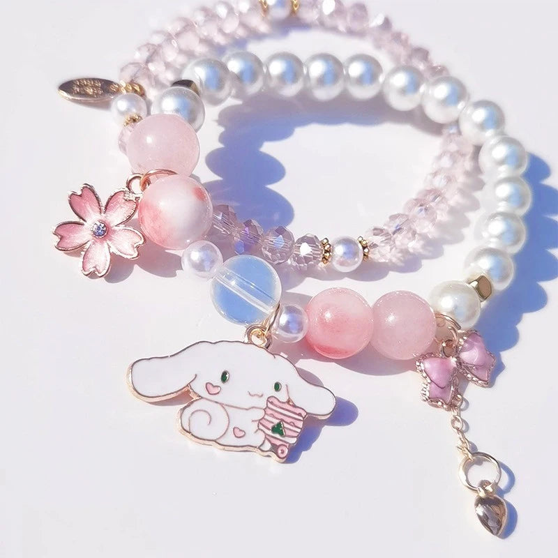 1PCS Kawaii Anime Sanrio Kuromi My Melody Bracelet Cinnamoroll Crystal Beads Bracelet Jewelry Gift Pendant Accessories