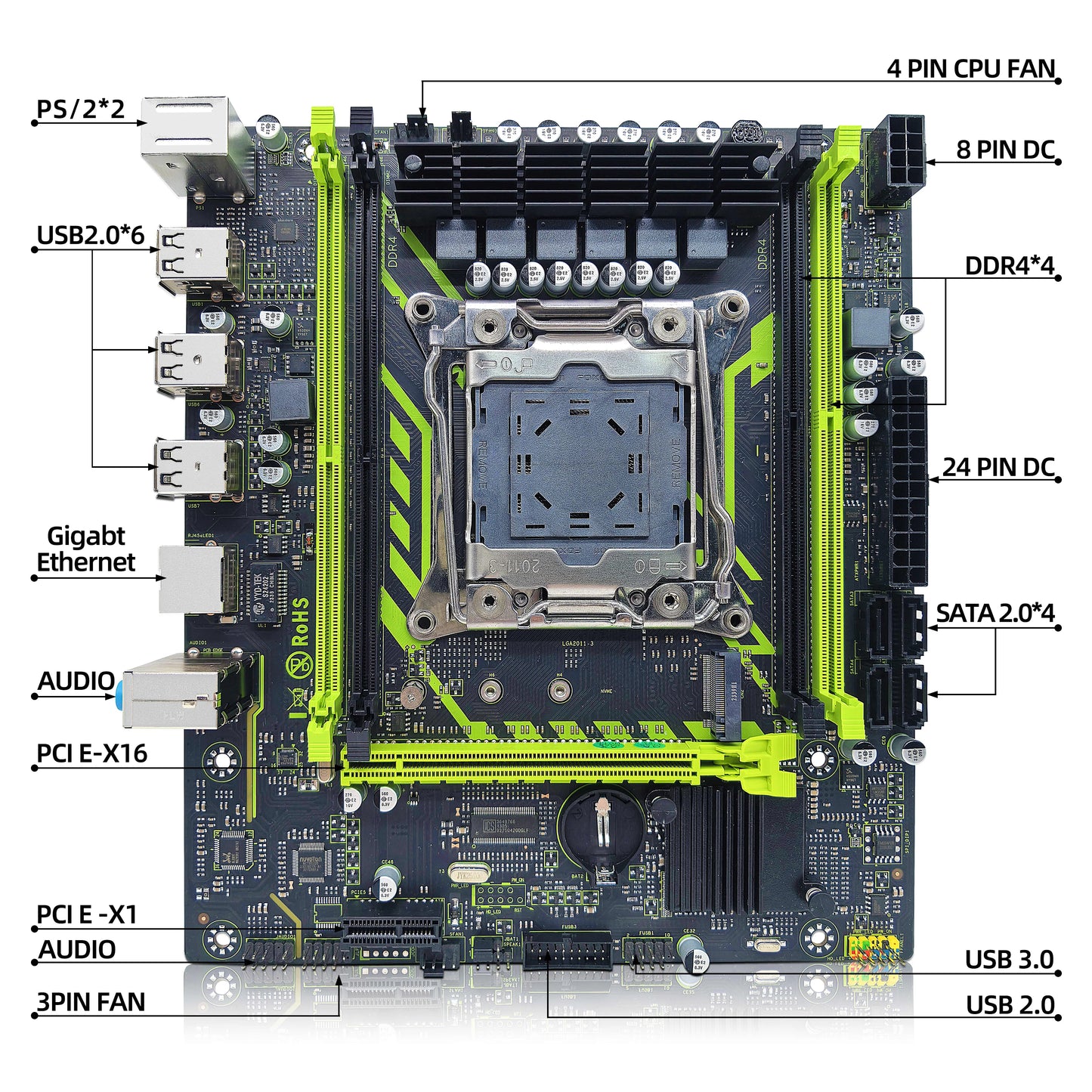 ZSUS X99-8D4 Motherboard Set Kit With LGA2011-3 Xeon E5 2650 V4 CPU DDR4 16GB (1*16GB) 2133MHZ RAM Memory NVME M.2 SATA