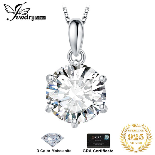 JewelryPalace Moissanite D Color 1ct 1.5ct 2ct 3ct Round 925 Sterling Silver Pendant Necklace for Woman No Chain