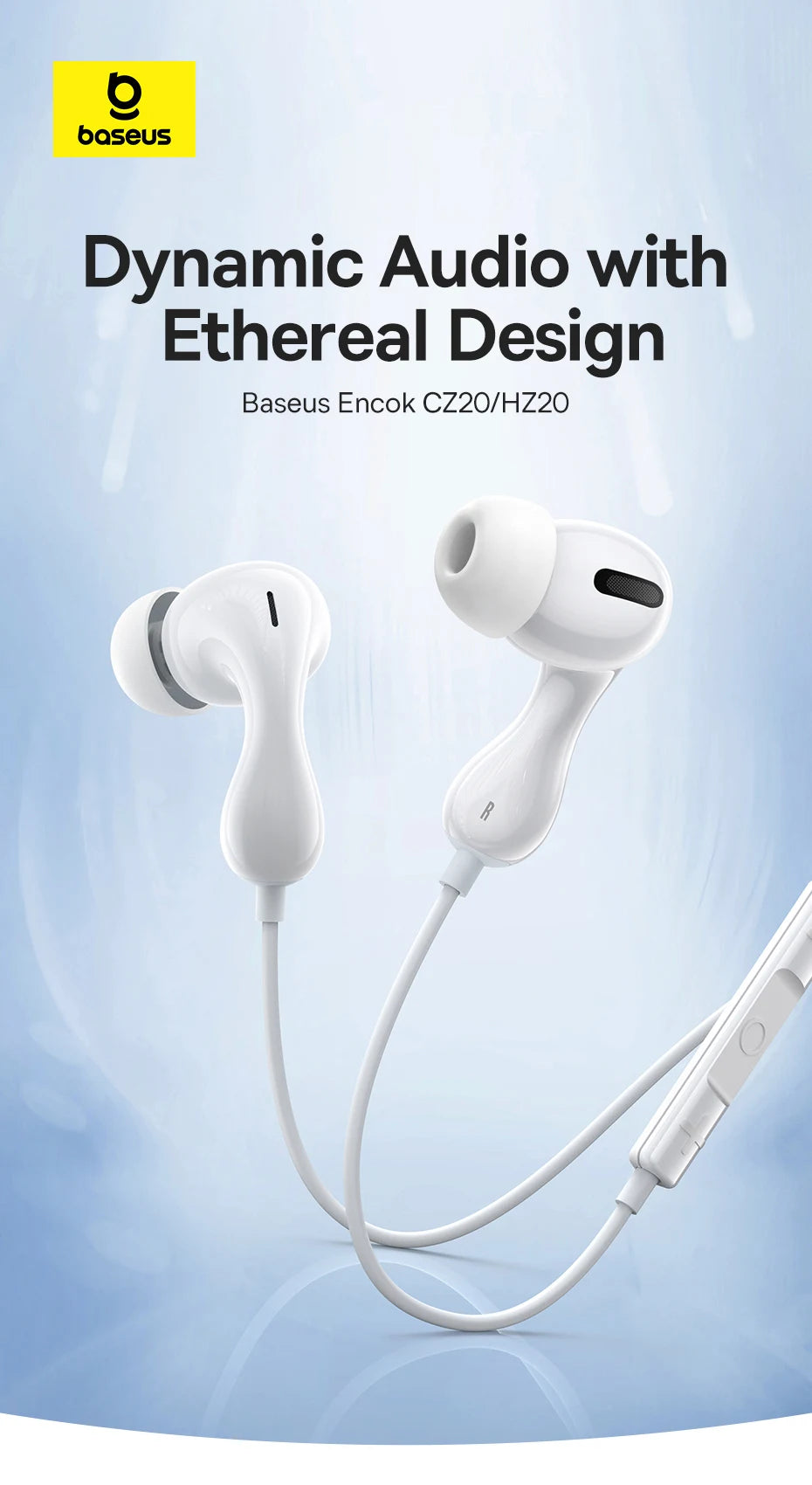 Baseus Encok CZ20/HZ20 Wired Earphone Type-C/3.5mm Jack Hi-Res Audio with Mic Wired Headset For Laptop Computer Tablet Cellphone