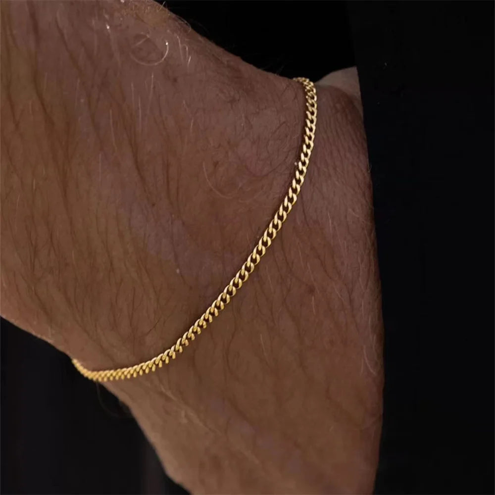 Gold Color Stainless Steel Cuban Chain Men's Bracelet Simple Retro Bracelet For Women Hip Hop Jewelry Trend Accessories Gift