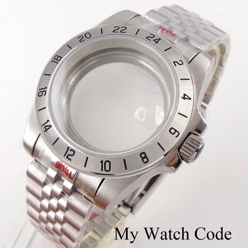 24 Hour GMT Steel Bezel Watch Case for NH34 NH35 NH36 NH38 ETA2824 PT5000 ST2130 SW200 904L Bracelet Sapphire