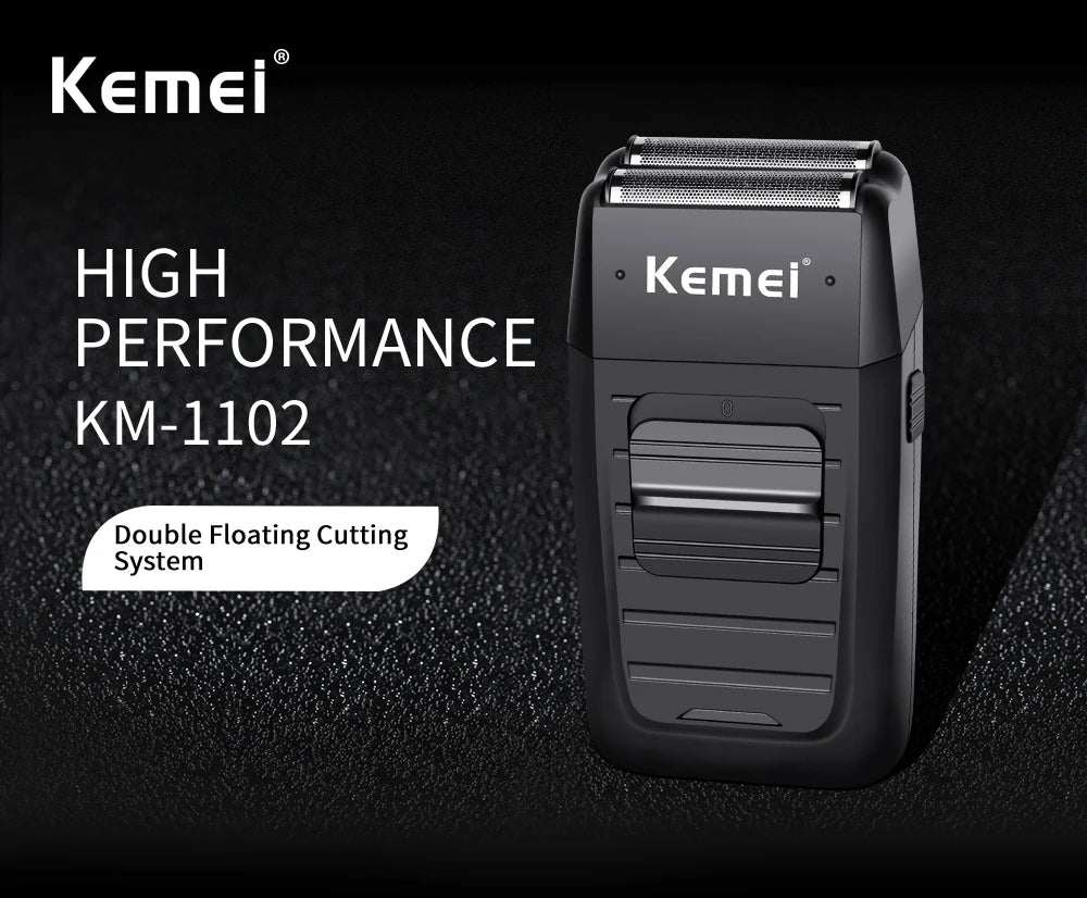 Kemei-1102 Rechargeable Cordless Shaver for Men Twin Blade Reciprocating Beard Razor Face Care Multifunction Strong Trimmer