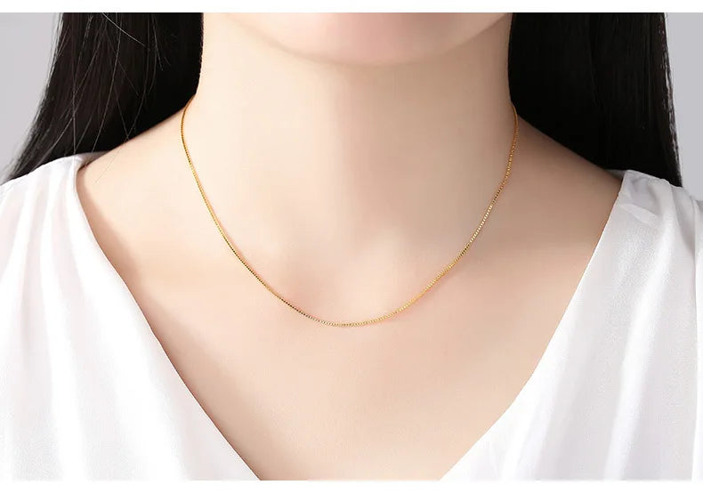 14k Orginal Gold Color Necklace Chain for Women Box Chain Snake Bone/starry/Cross Chain 18 Inches Necklace Fine Jewelry Gifts