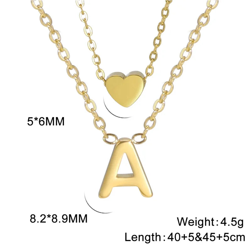 Fashion Tiny Heart Initial Necklace Gold Silver Color Multilayer Letter Choker Necklace For Women Charm Pendant Jewelry Gift