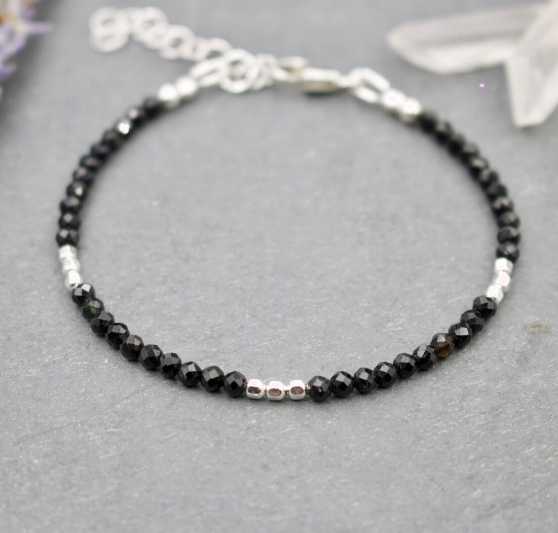 Black Tourmaline Bracelet, Empath Protection Bracelet for Women, Dainty Black Tourmaline Jewelry, Black Tourmaline Crystal