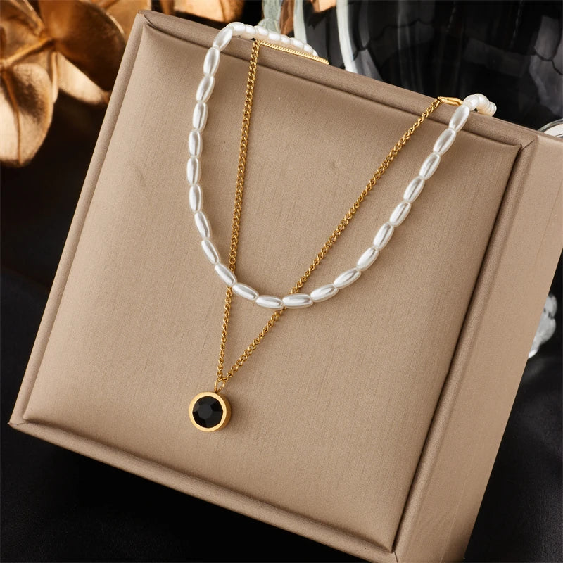 MEYRROYU316L Stainless Steel Geometry Star Moon Butterfly Pendant Multilayer Chain Choker Necklace For Women Wedding Accessories