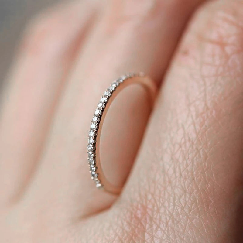 Tiny Delicate Micro Pave Zircon Rings For Women Trendy Chic Crystal Daily Dating Women's Stackable Ring Fashion Jewelry R133