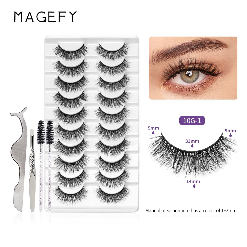 MAGEFY 14 Pieces Eyelashes Tool Kit 10 Pair Eyelashes 2Pcs Disposal Brush 2Pcs Professional Tweezers For Beauty Makeup Tool Set