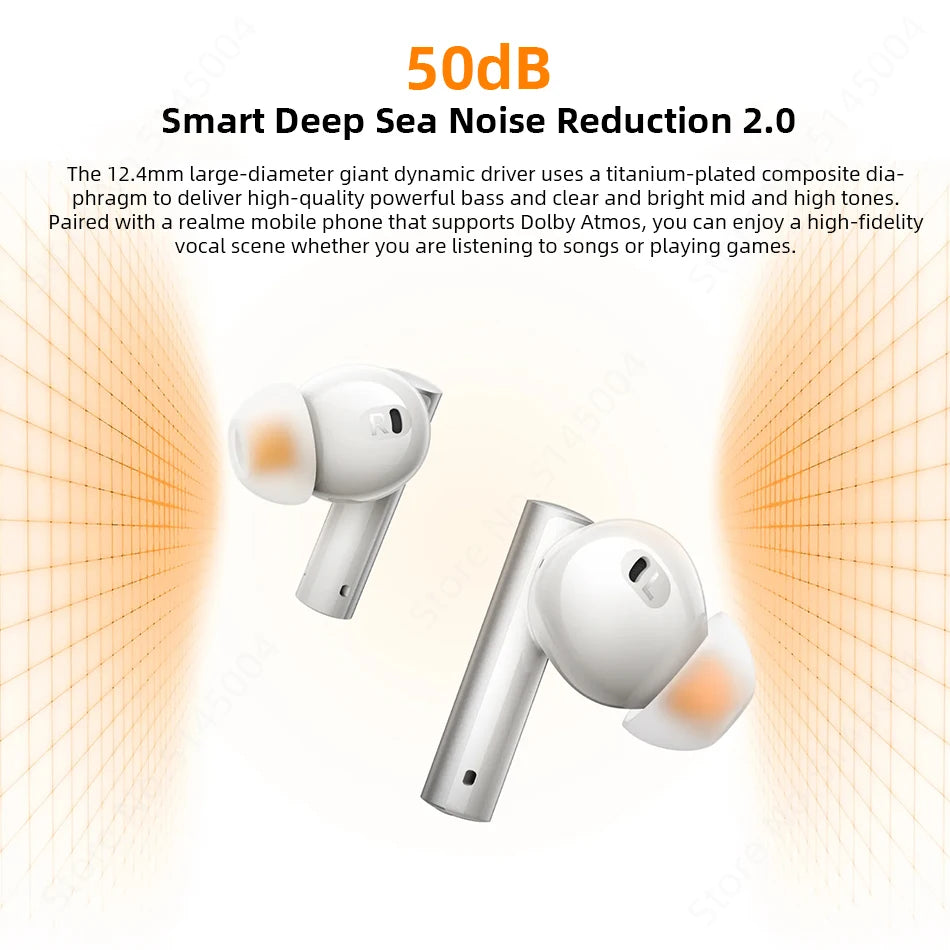 Global Version realme buds Air 6 TWS Earphone 50dB Active Noise Cancelling Wireless Headphone LHDC 5.0 IP55 40 Hour Battery Life