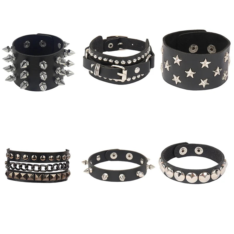 2022 New PU Leather Bracelet Punk Bracelet Adjustable Skull Goth Cuff Bracelet Gothic Rivet Buckle Wristband for Men Women