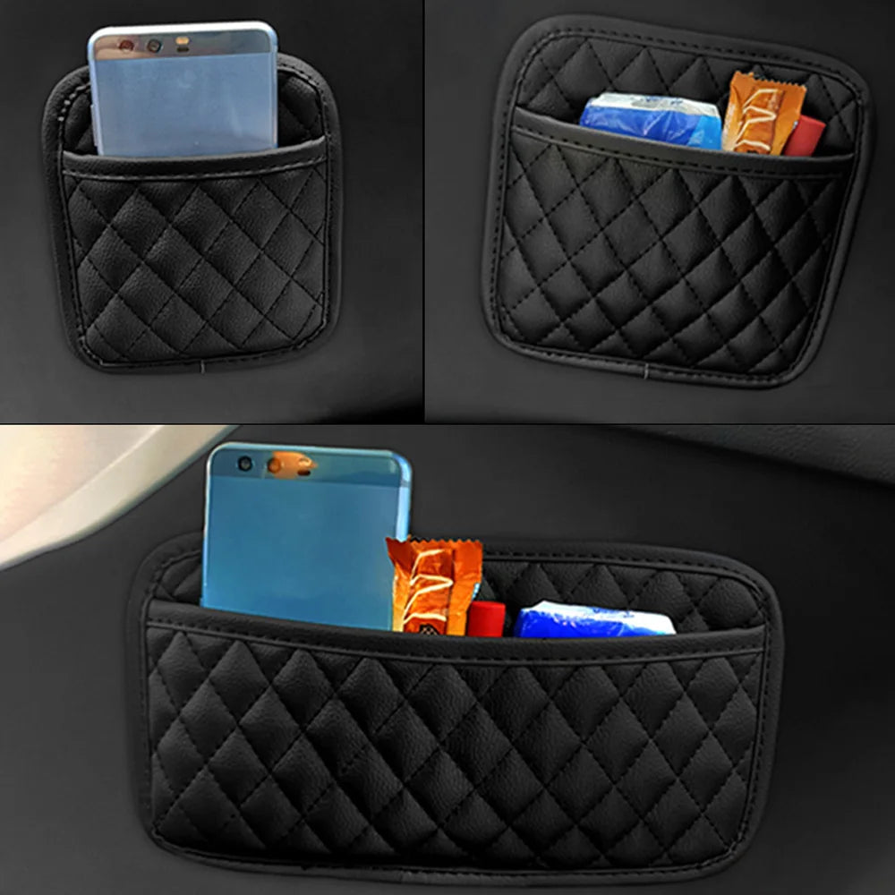 PU Leather Car Storage Pocket Seat Back/Door/Center Console Organizer for Small Stuff Car Storage Bag Universal for All Vehicles